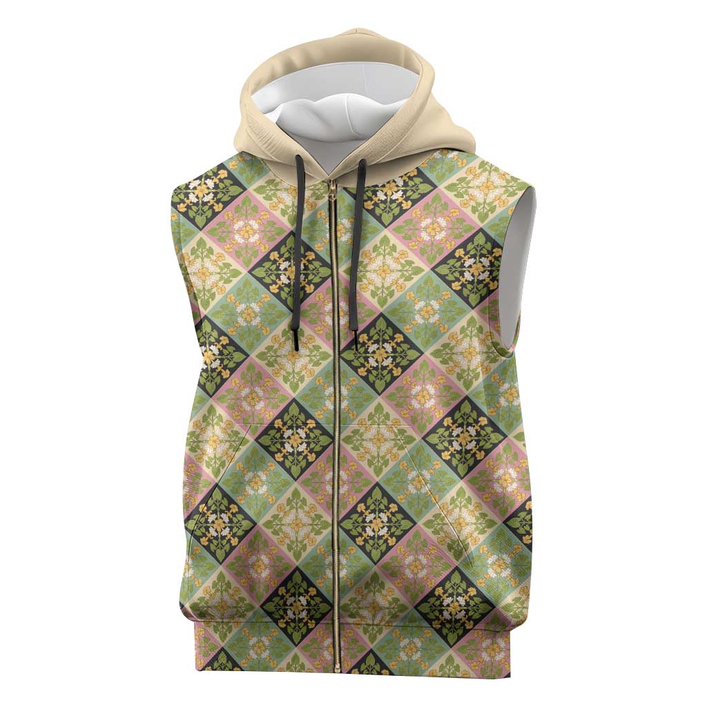 Seamless Pattern Puakenikeni and Kalo Sleeveless Zip Hoodie - Polynesian Pride