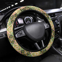 Seamless Pattern Puakenikeni and Kalo Steering Wheel Cover LT9 Universal Fit Beige - Polynesian Pride