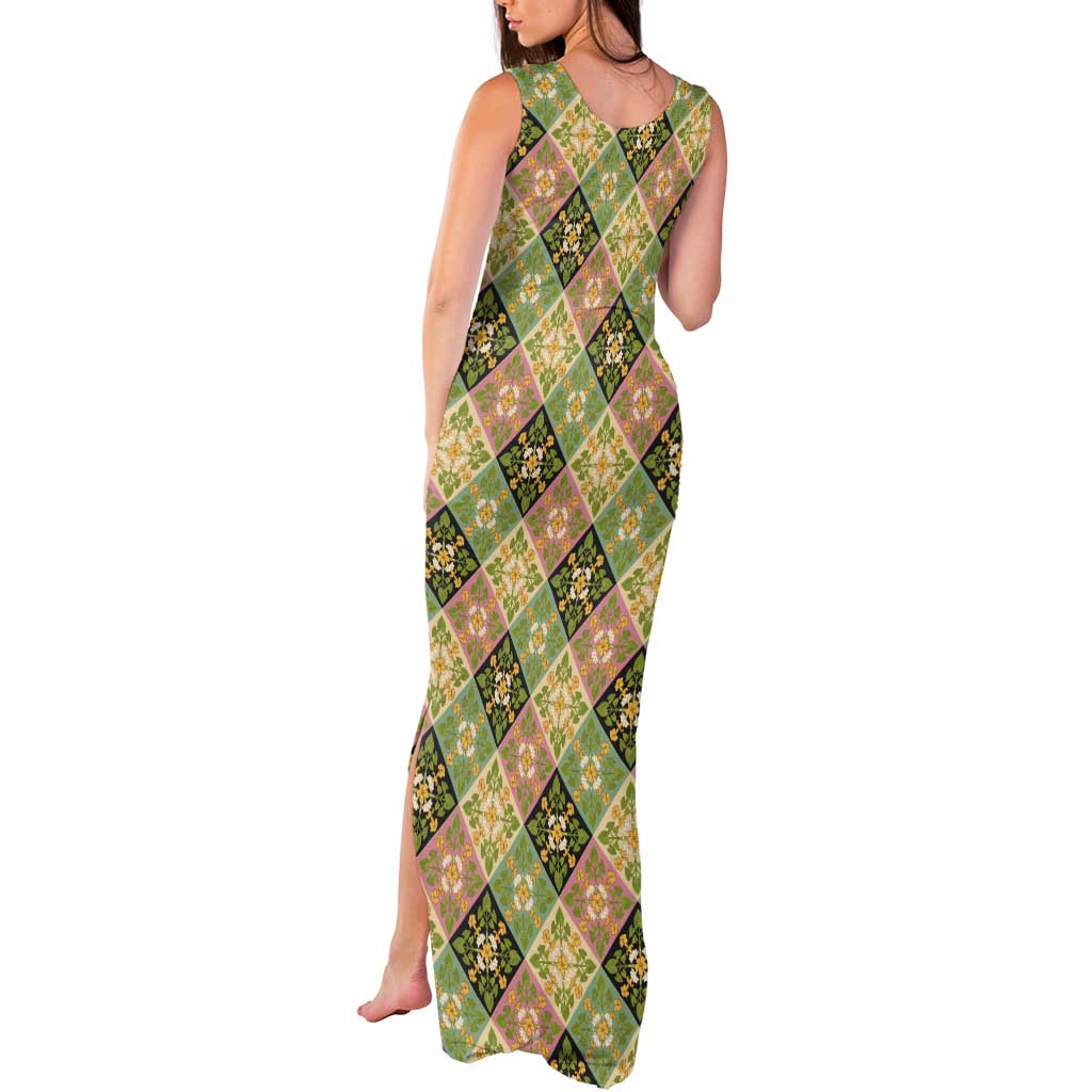 Seamless Pattern Puakenikeni and Kalo Tank Maxi Dress - Polynesian Pride