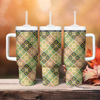 Seamless Pattern Puakenikeni and Kalo Tumbler With Handle - Polynesian Pride