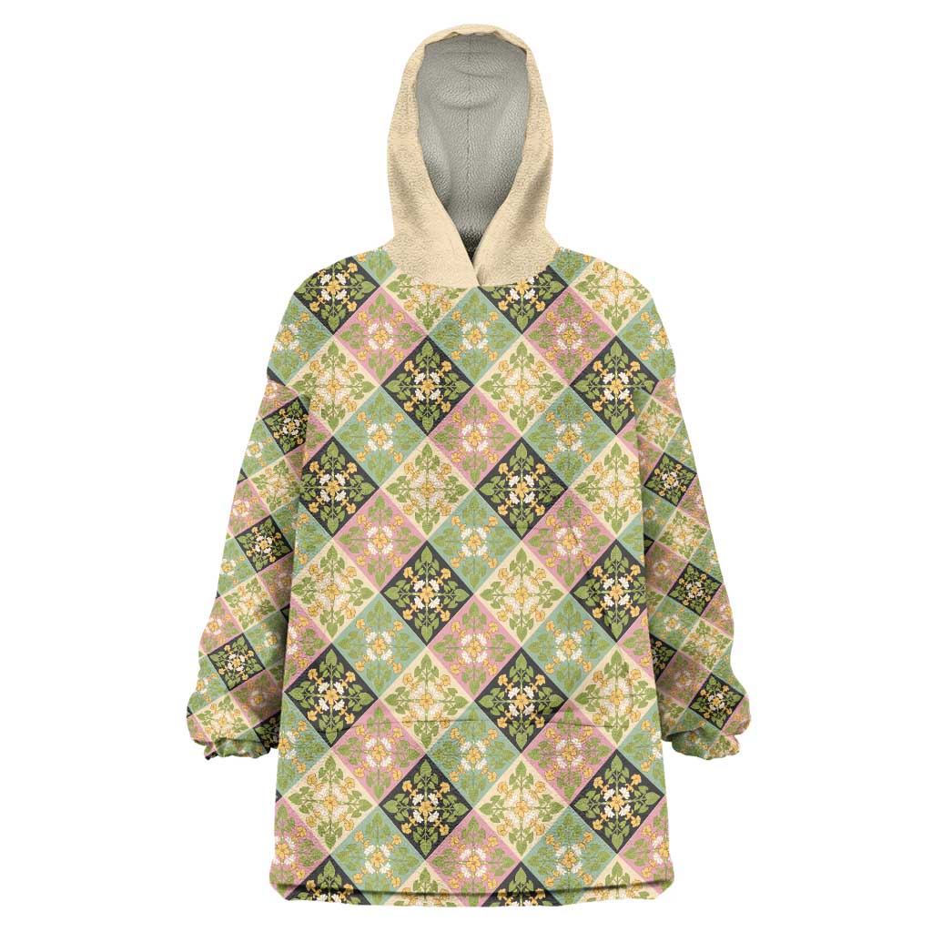 Seamless Pattern Puakenikeni and Kalo Wearable Blanket Hoodie LT9 One Size Beige - Polynesian Pride