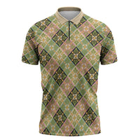 Seamless Pattern Puakenikeni and Kalo Zipper Polo Shirt LT9 Beige - Polynesian Pride