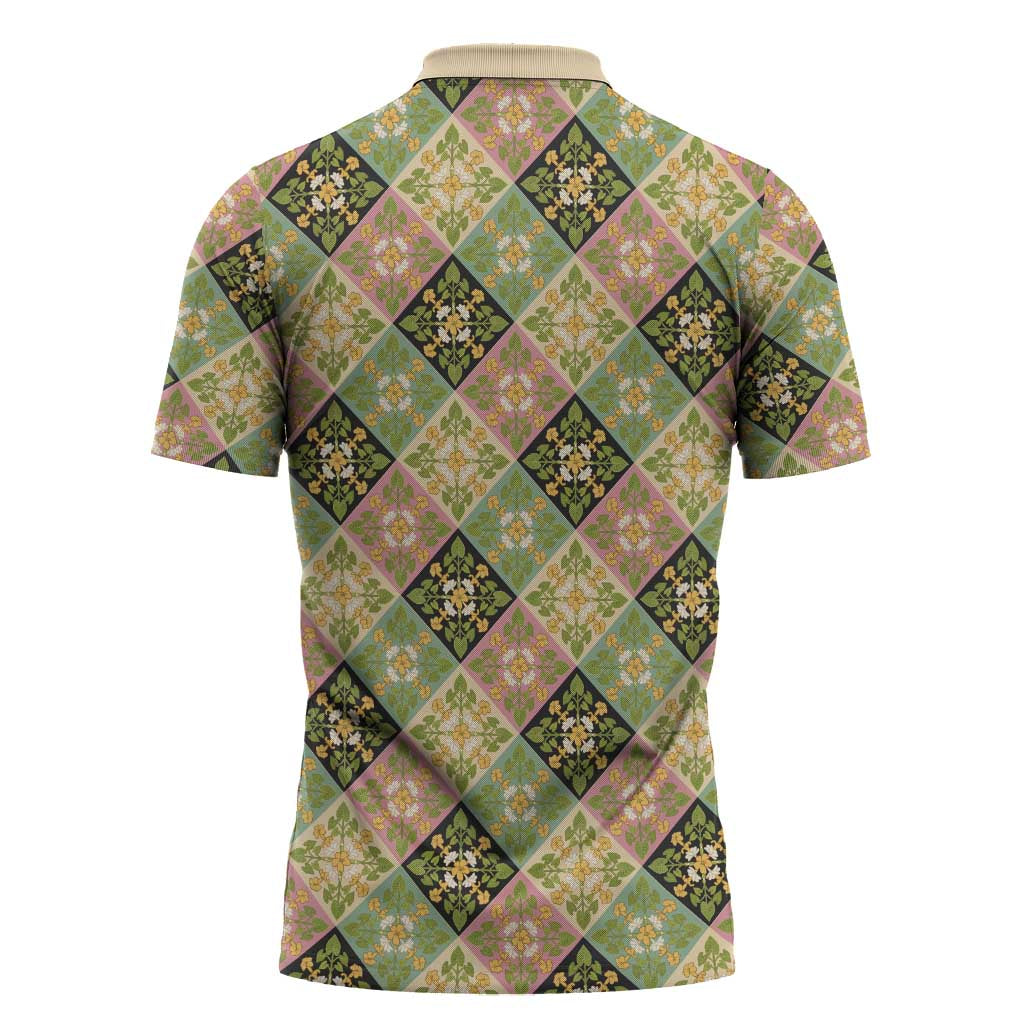 Seamless Pattern Puakenikeni and Kalo Zipper Polo Shirt LT9 - Polynesian Pride