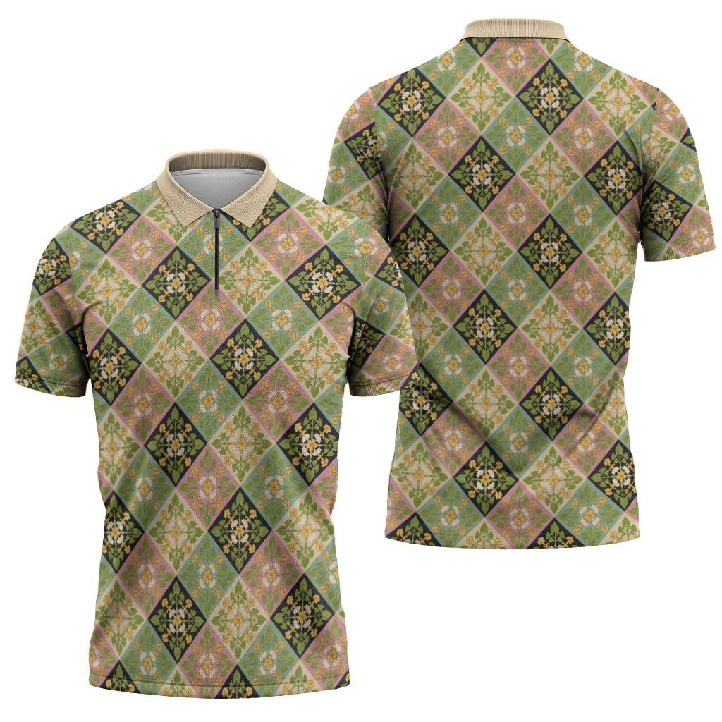 Seamless Pattern Puakenikeni and Kalo Zipper Polo Shirt LT9 - Polynesian Pride