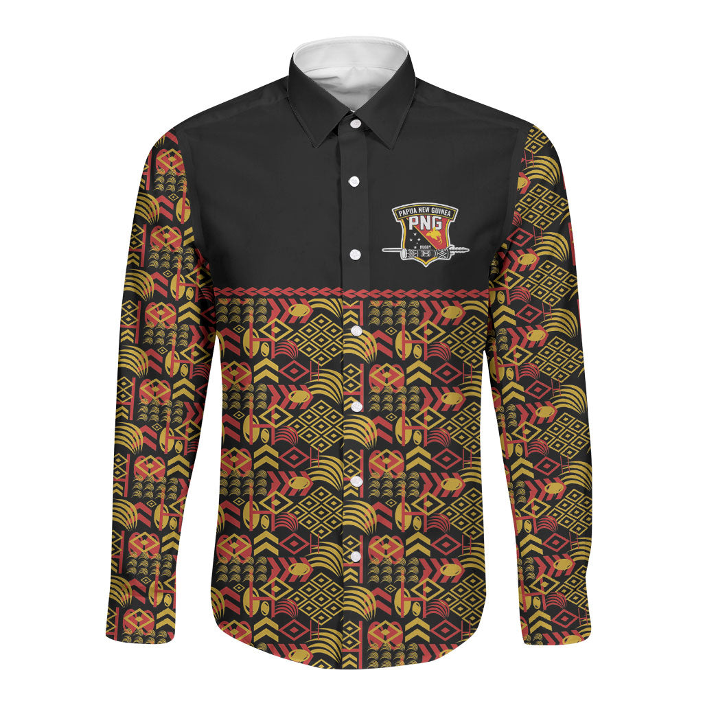 Papua New Guinea Kumuls Long Sleeve Button Shirt Bird of Paradise Black Version