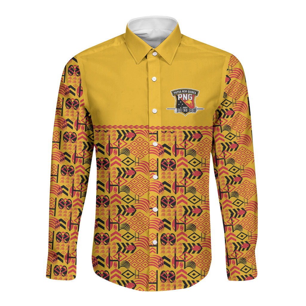 Papua New Guinea Kumuls Long Sleeve Button Shirt Bird of Paradise Gold Version