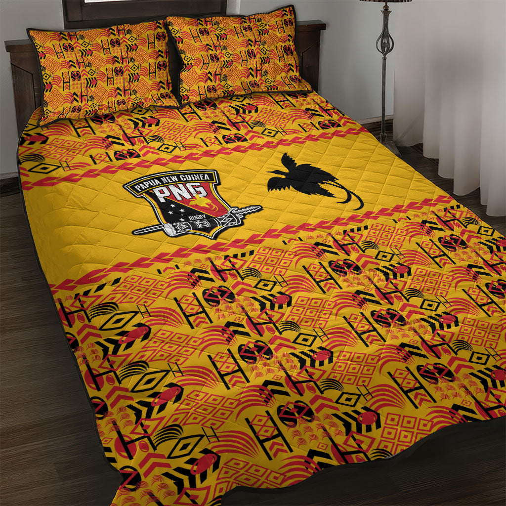 Papua New Guinea Kumuls Quilt Bed Set Bird of Paradise Gold Version