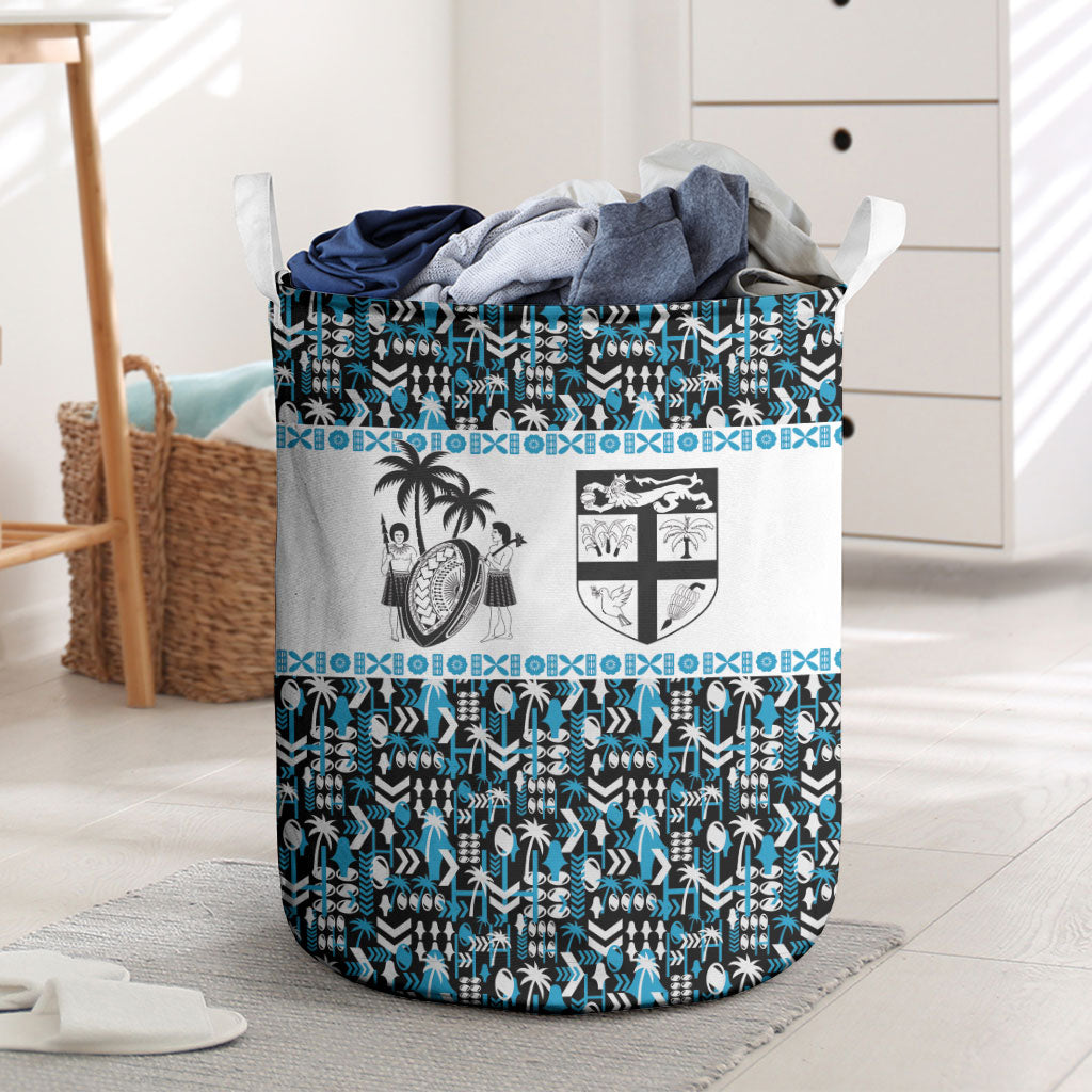 Fiji Bati Laundry Basket Bati Island Warrior Geometry LT9 Blue - Polynesian Pride