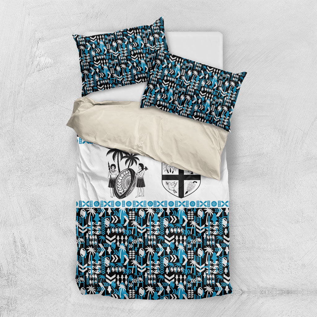 Fiji Bati Bedding Set Bati Island Warrior Geometry LT9 US Twin 172cm x 218cm Blue - Polynesian Pride
