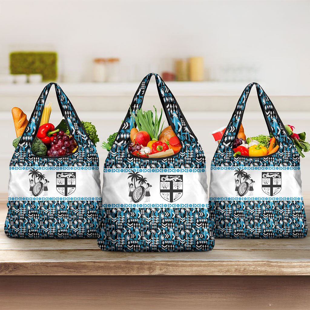 Fiji Bati Grocery Bag Bati Island Warrior Geometry LT9 3-pack One Size Blue - Polynesian Pride
