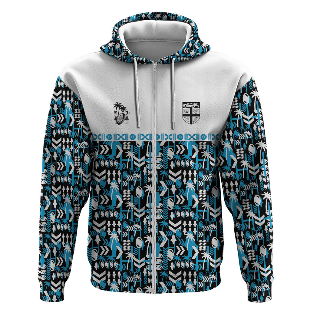 Fiji Bati Hoodie Bati Island Warrior Geometry LT9 Zip Hoodie Blue - Polynesian Pride