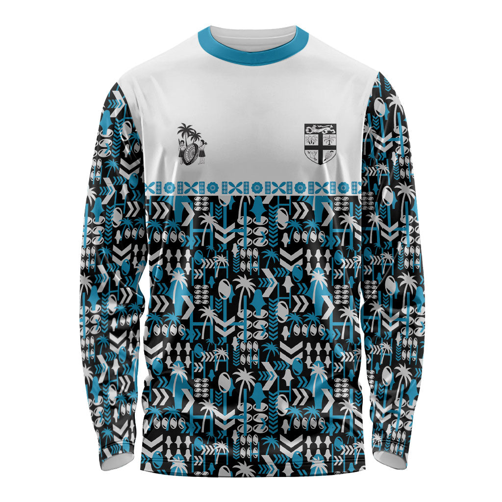 Fiji Bati Long Sleeve Shirt Bati Island Warrior Geometry LT9 Unisex Blue - Polynesian Pride