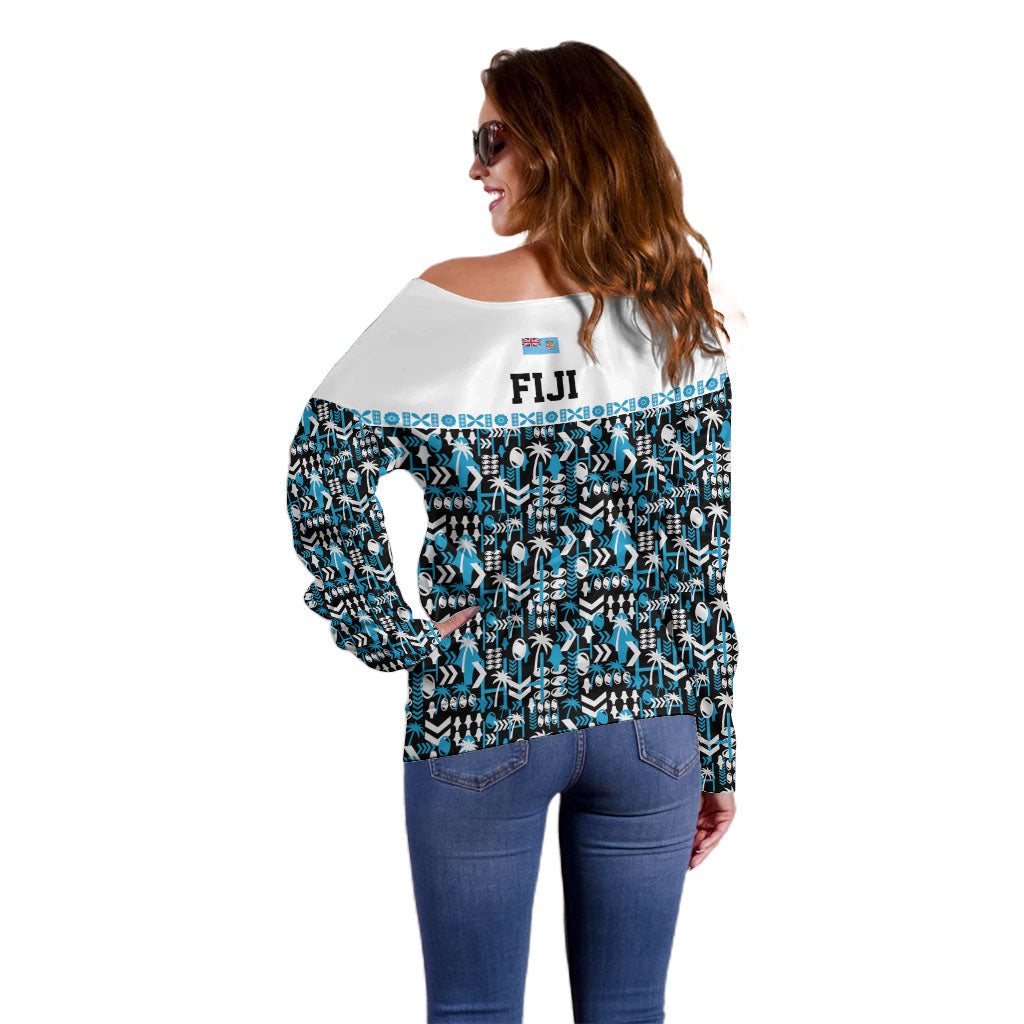 Fiji Bati Off Shoulder Sweater Bati Island Warrior Geometry LT9 - Polynesian Pride