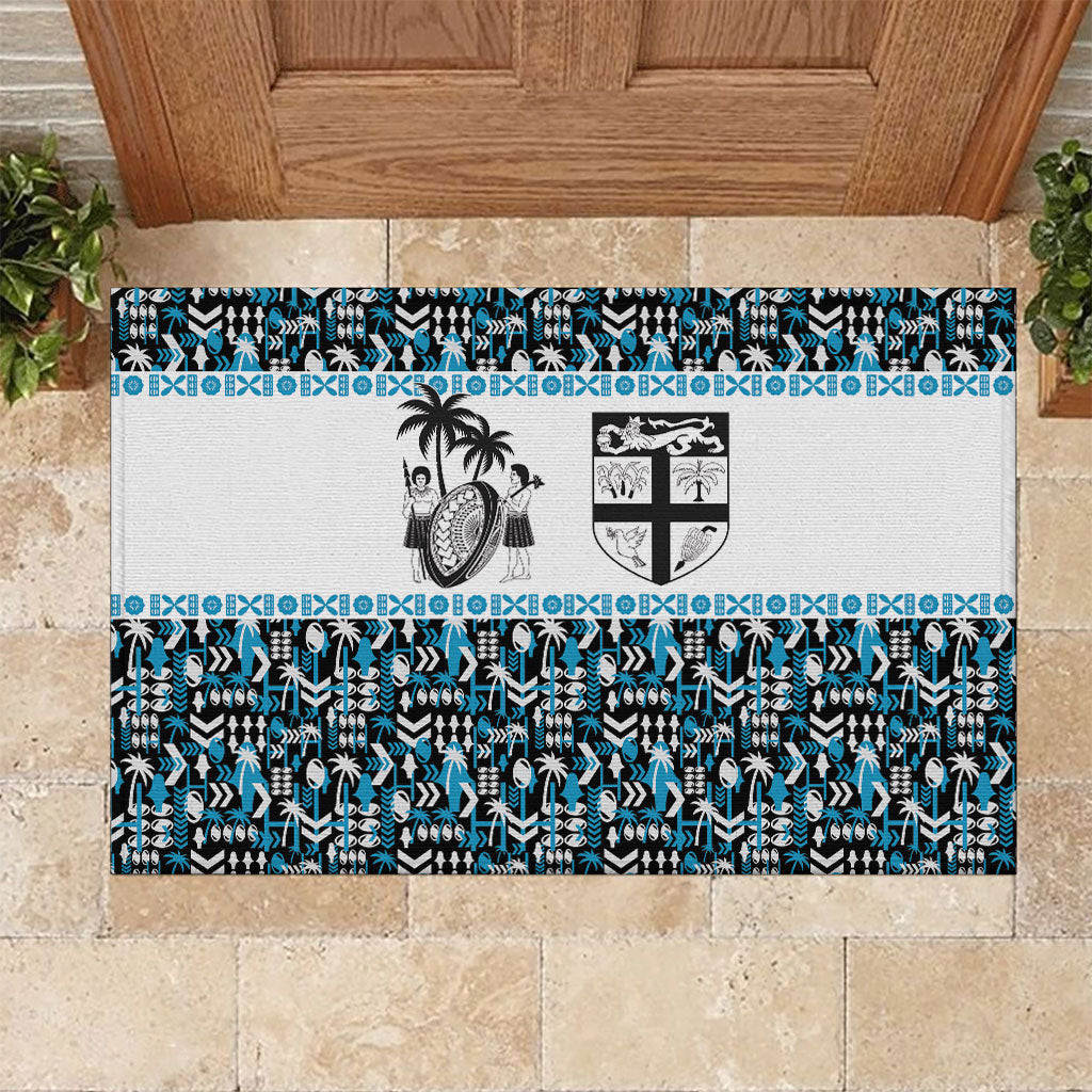 Fiji Bati Rubber Doormat Bati Island Warrior Geometry LT9 Blue - Polynesian Pride