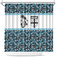 Fiji Bati Shower Curtain Bati Island Warrior Geometry LT9 Blue - Polynesian Pride