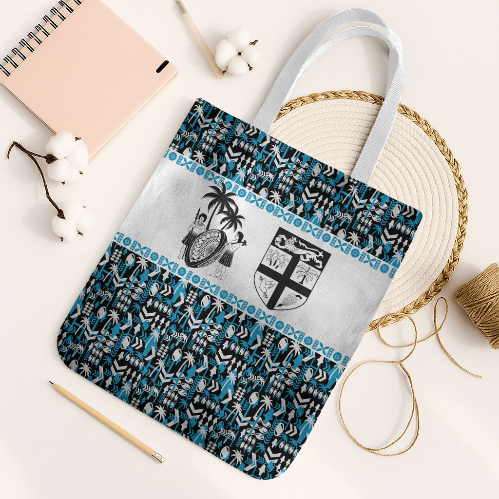 Fiji Bati Tote Bag Bati Island Warrior Geometry LT9 White Strap One Size Blue - Polynesian Pride