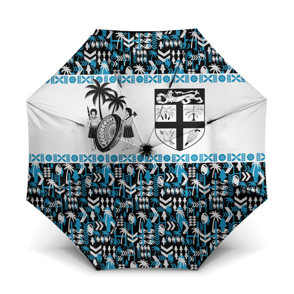 Fiji Bati Umbrella Bati Island Warrior Geometry LT9 One Size Folded 11.42 inch Opened Diameter 37.4 inch Blue - Polynesian Pride