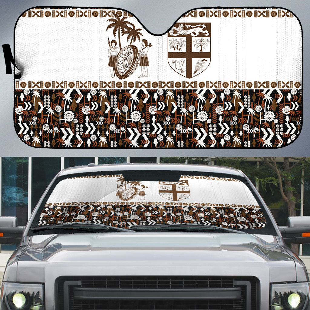 Fiji Bati Auto Sun Shade Masi-inspired Tapa Pattern LT9 Brown - Polynesian Pride