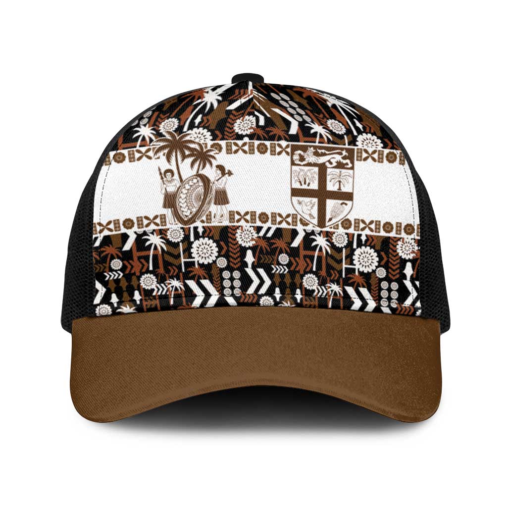 Fiji Bati Baseball Net Cap Masi-inspired Tapa Pattern LT9 One Size Black Brown - Polynesian Pride