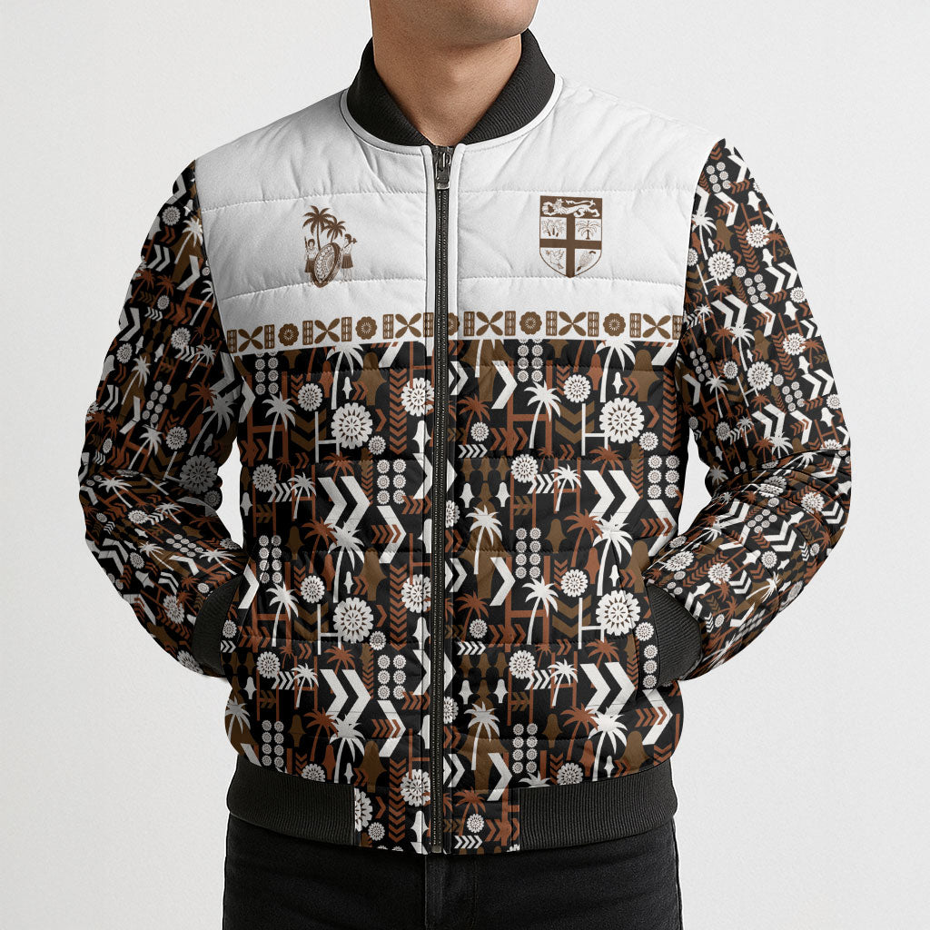Fiji Bati Bomber Puffer Jacket Masi-inspired Tapa Pattern LT9 - Polynesian Pride
