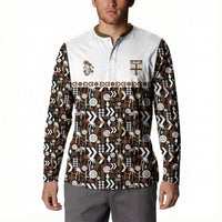 Fiji Bati Button Sweatshirt Masi-inspired Tapa Pattern