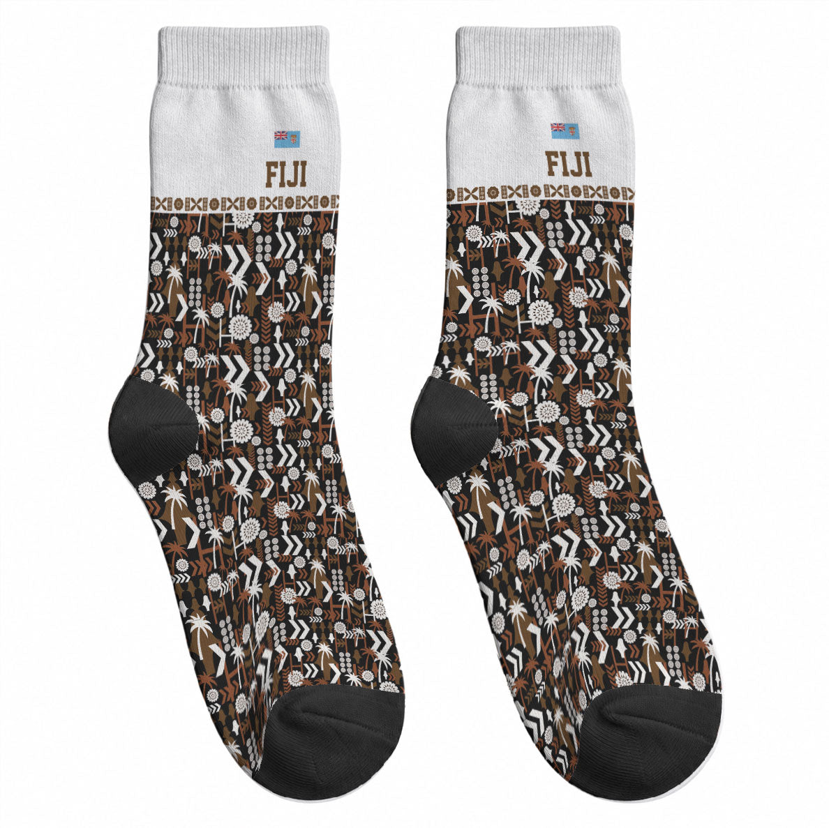 Fiji Bati Crew Socks Masi-inspired Tapa Pattern LT9 - Polynesian Pride