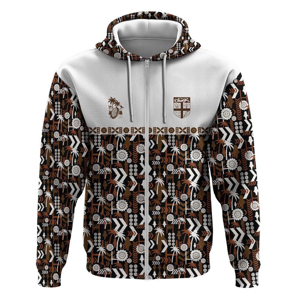 Fiji Bati Hoodie Masi-inspired Tapa Pattern LT9 Zip Hoodie Brown - Polynesian Pride