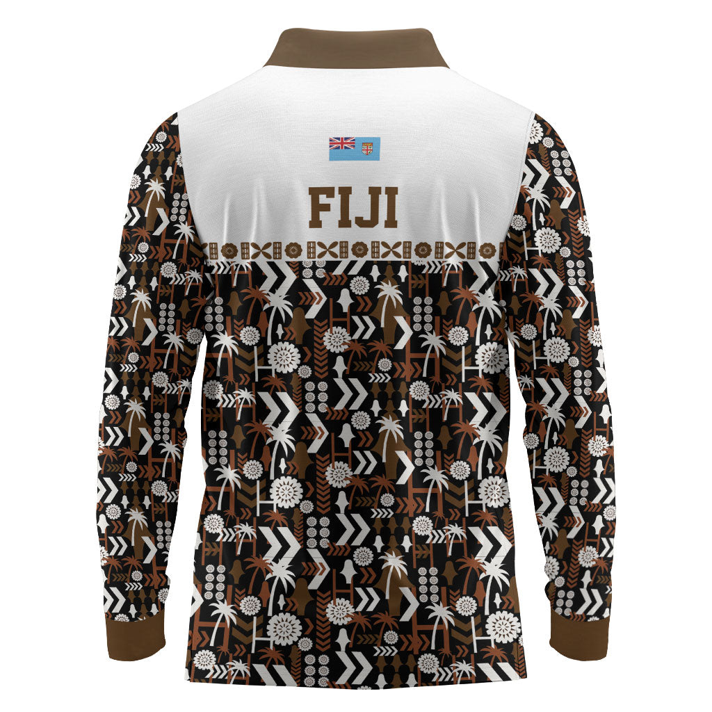Fiji Bati Long Sleeve Polo Shirt Masi-inspired Tapa Pattern LT9 - Polynesian Pride