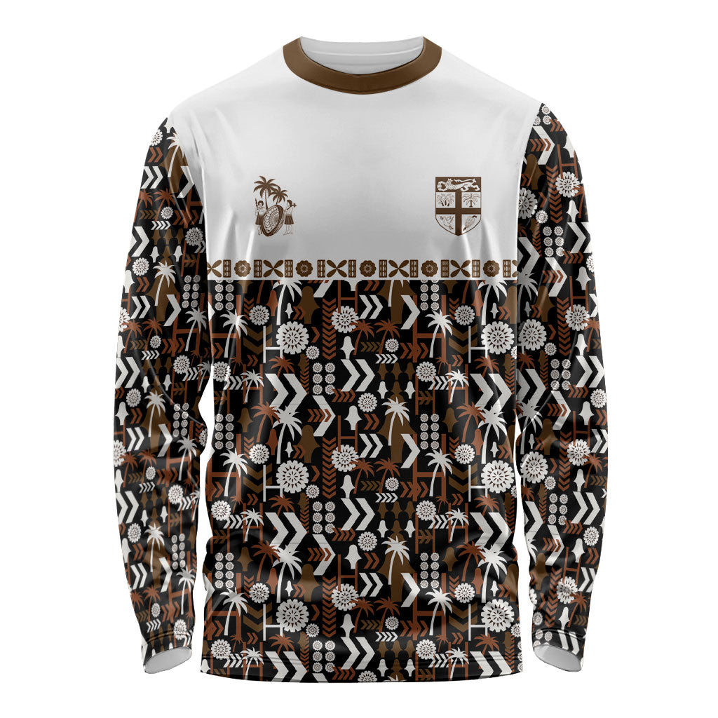Fiji Bati Long Sleeve Shirt Masi-inspired Tapa Pattern LT9 Unisex Brown - Polynesian Pride