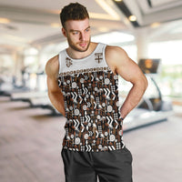 Fiji Bati Men Tank Top Masi-inspired Tapa Pattern LT9 Brown - Polynesian Pride