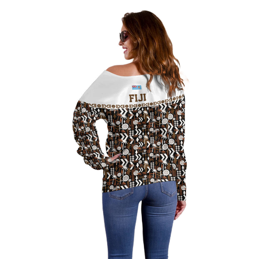 Fiji Bati Off Shoulder Sweater Masi-inspired Tapa Pattern LT9 - Polynesian Pride