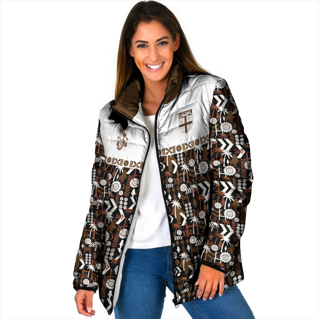 Fiji Bati Padded Jacket Masi-inspired Tapa Pattern LT9 Women Brown - Polynesian Pride