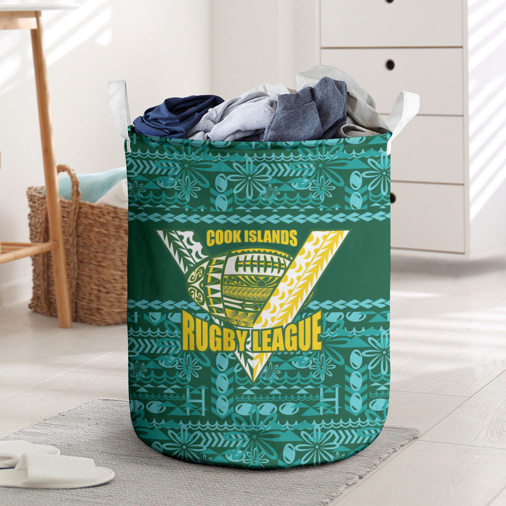 Cook Islands Island Floral Laundry Basket Teal Traditional Kuki's Geometric Pattern LT9 Teal - Polynesian Pride
