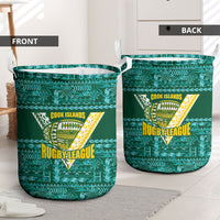 Cook Islands Island Floral Laundry Basket Teal Traditional Kuki's Geometric Pattern LT9 - Polynesian Pride