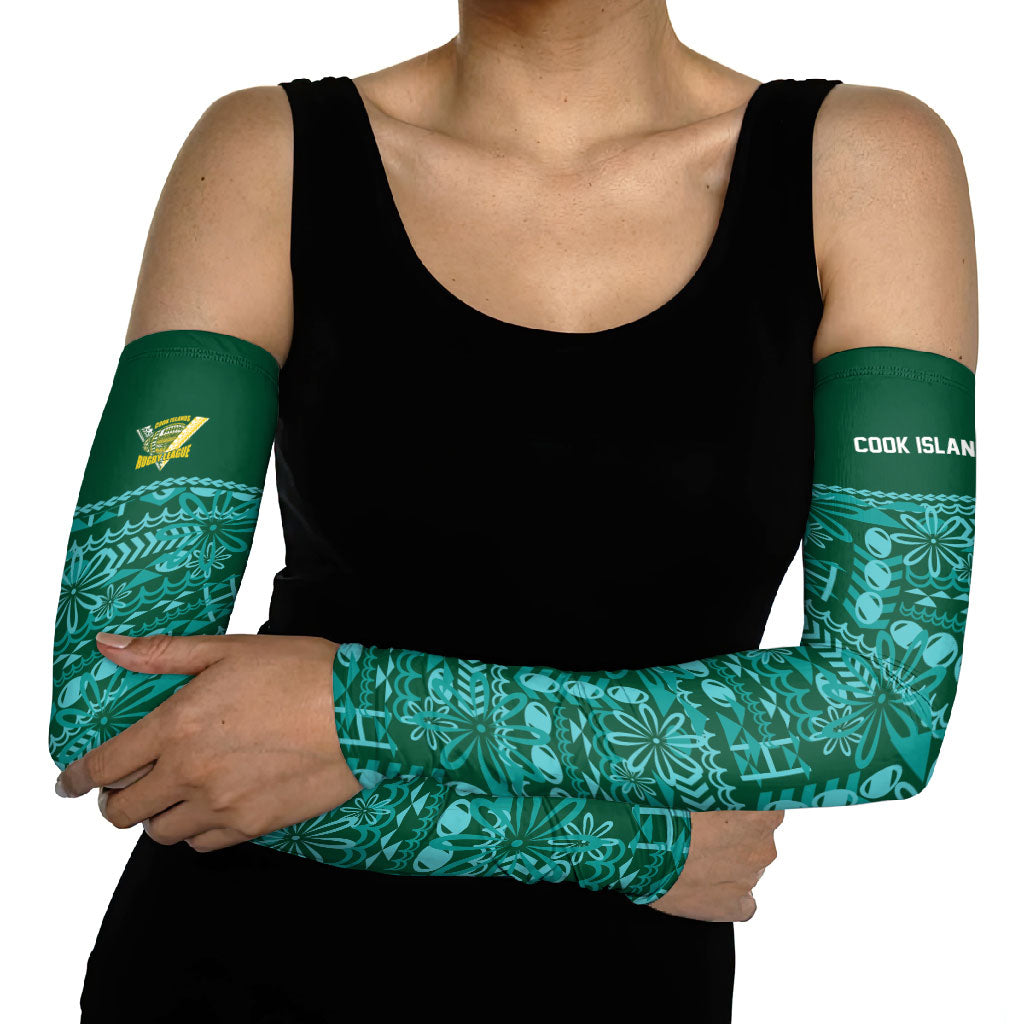 Cook Islands Island Floral Arm Sleeves Teal Traditional Kuki's Geometric Pattern LT9 - Polynesian Pride