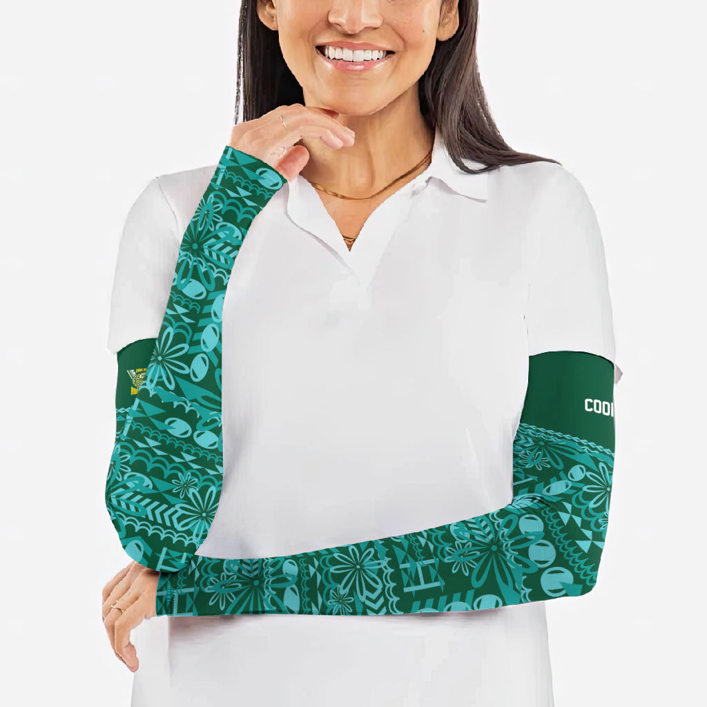 Cook Islands Island Floral Arm Sleeves Teal Traditional Kuki's Geometric Pattern LT9 - Polynesian Pride
