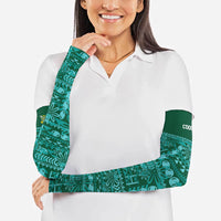 Cook Islands Island Floral Arm Sleeves Teal Traditional Kuki's Geometric Pattern LT9 - Polynesian Pride