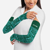 Cook Islands Island Floral Arm Sleeves Teal Traditional Kuki's Geometric Pattern LT9 - Polynesian Pride