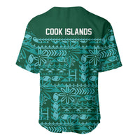 Cook Islands Island Floral Baseball Jersey Teal Traditional Kuki's Geometric Pattern LT9 - Polynesian Pride
