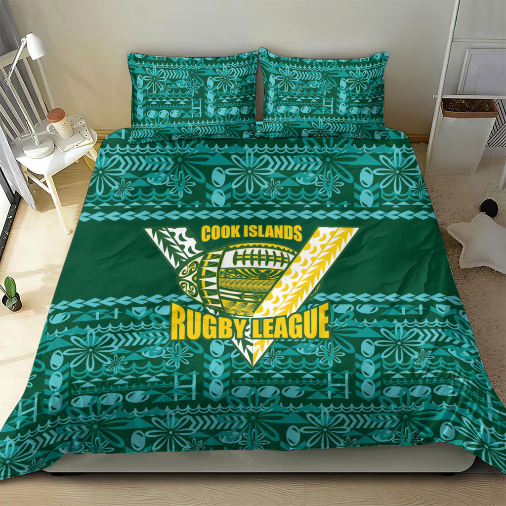 Cook Islands Island Floral Bedding Set Teal Traditional Kuki's Geometric Pattern LT9 - Polynesian Pride