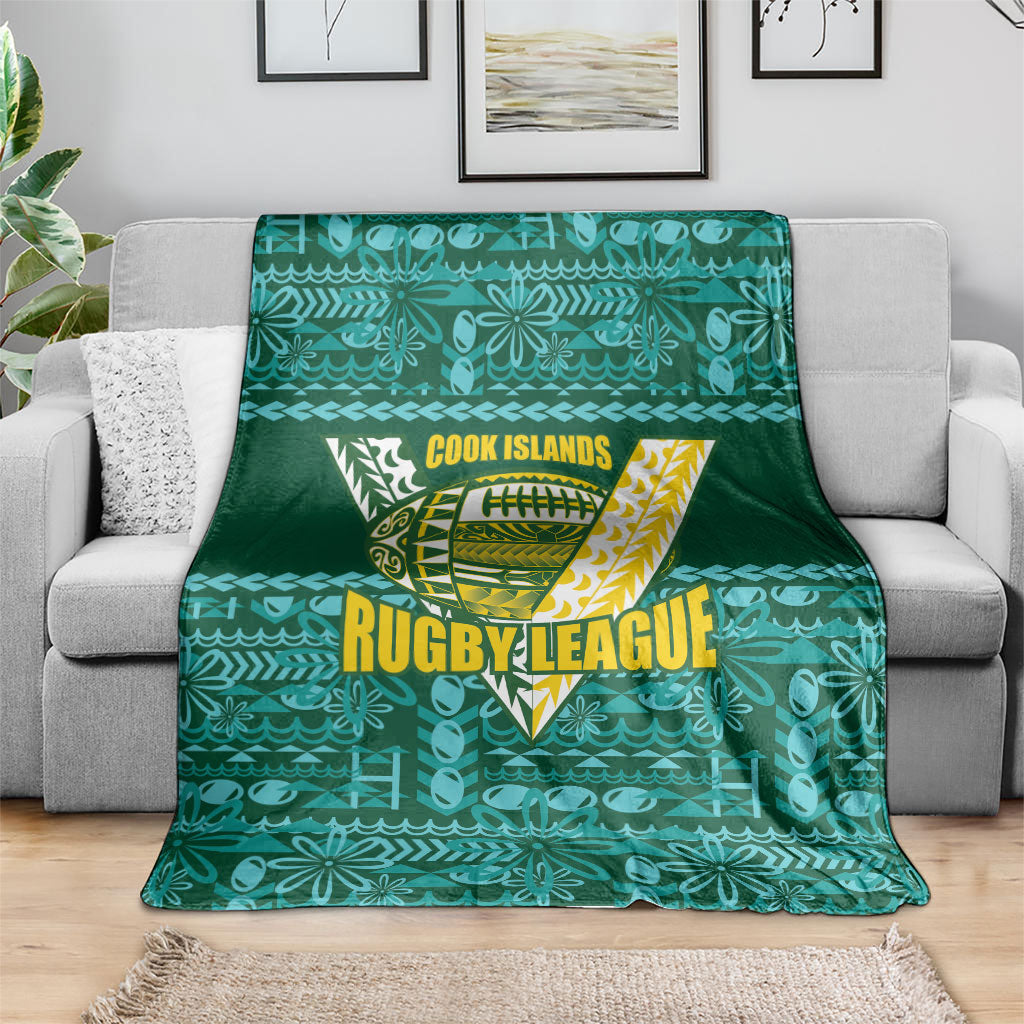 Cook Islands Island Floral Blanket Teal Traditional Kuki's Geometric Pattern LT9 - Polynesian Pride