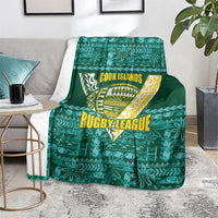 Cook Islands Island Floral Blanket Teal Traditional Kuki's Geometric Pattern LT9 - Polynesian Pride