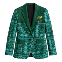 Cook Islands Island Floral Blazer Teal Traditional Kuki's Geometric Pattern LT9 Unisex Teal - Polynesian Pride