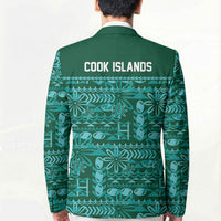 Cook Islands Island Floral Blazer Teal Traditional Kuki's Geometric Pattern LT9 - Polynesian Pride