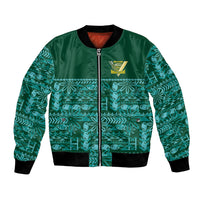 Cook Islands Island Floral Bomber Jacket Teal Traditional Kuki's Geometric Pattern LT9 Unisex Teal - Polynesian Pride
