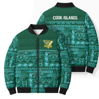 Cook Islands Island Floral Bomber Puffer Jacket Teal Traditional Kuki's Geometric Pattern LT9 - Polynesian Pride