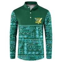 Cook Islands Island Floral Button Sweatshirt Teal Traditional Kuki's Geometric Pattern LT9 Teal - Polynesian Pride