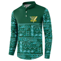 Cook Islands Island Floral Button Sweatshirt Teal Traditional Kuki's Geometric Pattern LT9 - Polynesian Pride