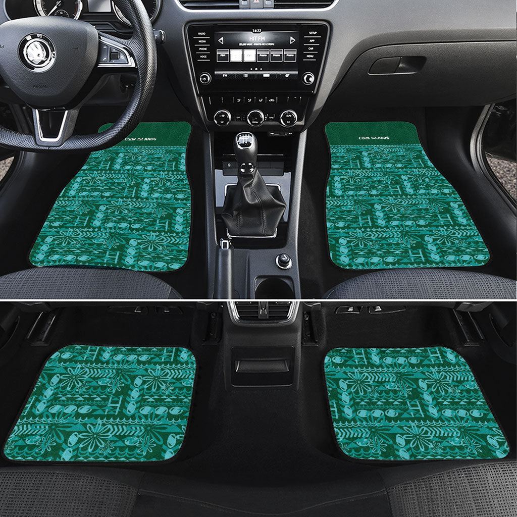 Cook Islands Island Floral Car Mats Teal Traditional Kuki's Geometric Pattern