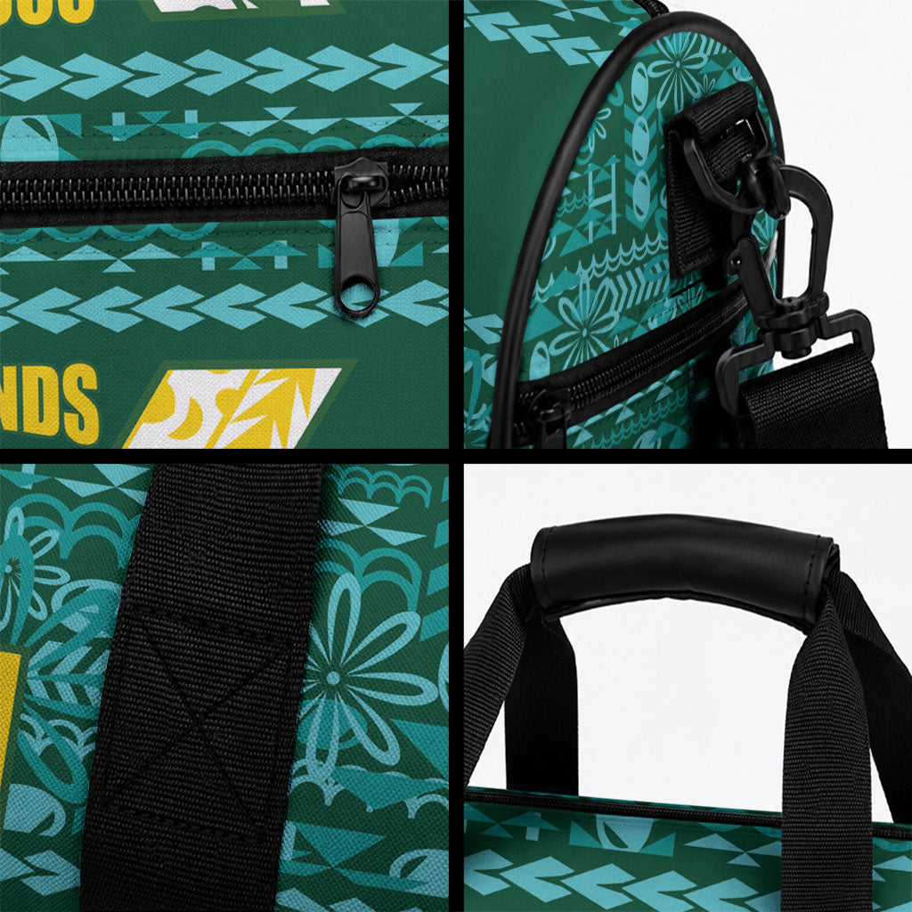 Cook Islands Island Floral Duffle Bag Teal Traditional Kuki's Geometric Pattern LT9 - Polynesian Pride